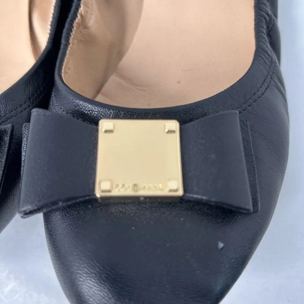 Cole Haan Tali Black Leather Ballet Ballerina Flat Shoes Bow Slip-on Comfort - 7